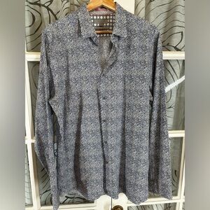 Ted Baker XL EU5 Blue White Printed Button Down Long Sleeve Dress Shirt